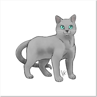 Cat - Russian Blue - Light Gray Posters and Art